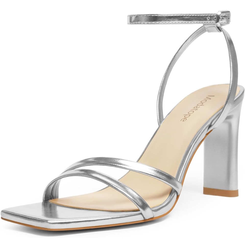 Elegant Silver Block Heel Sandals